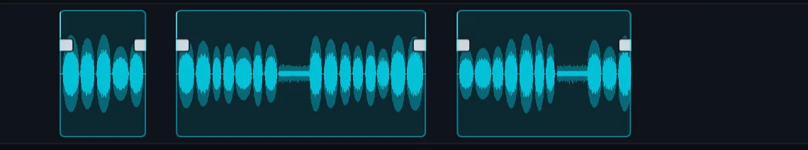 The same narration cut into three clips at its pauses, the silences removed