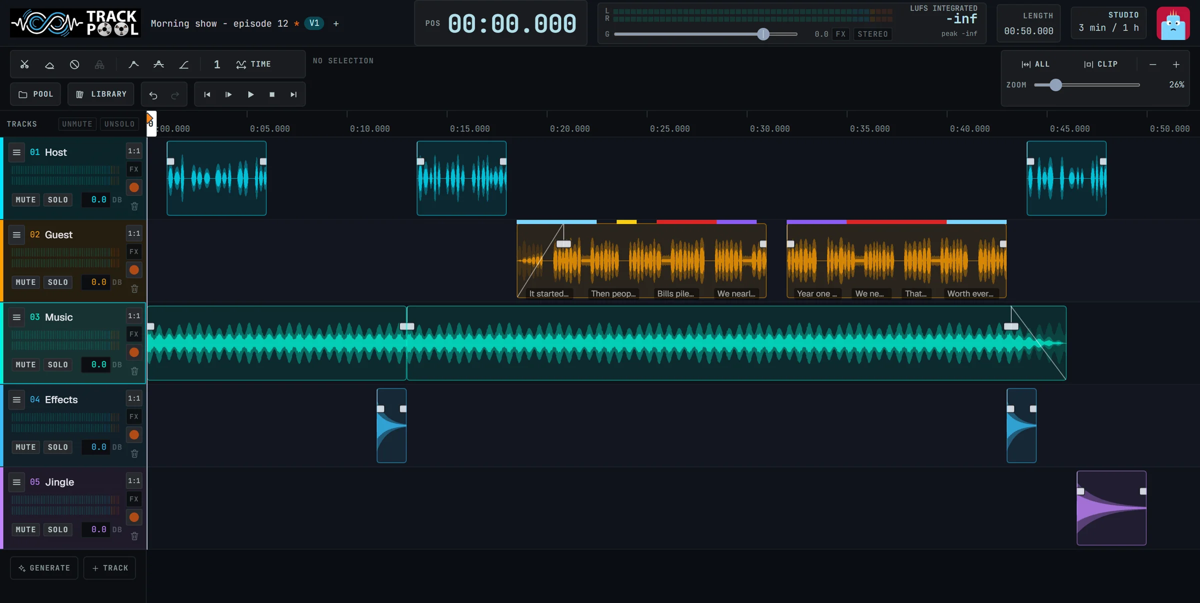 The Track-Pool editor in advanced mode, with every tool shown