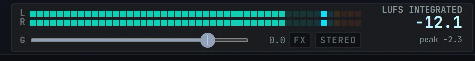 The master meter showing the integrated loudness in LUFS