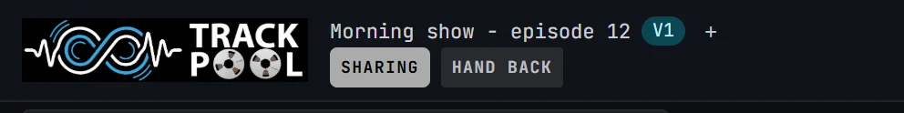 The project bar while sharing: the Sharing badge and the Hand back button